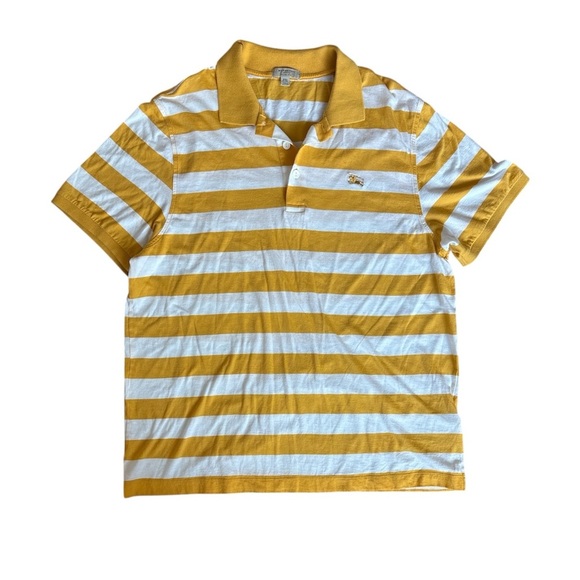 Burberry London 100% Cotton Yellow and White Striped Polo Shirt - Picture 1 of 9